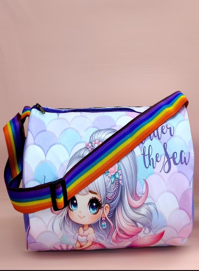 AMANVANI حقيبة سفر للأطفال من أمانفاني بتصميم حورية البحر، حقيبة رياضية للأولاد والبنات. هدية مثالية لحفلات أعياد الميلاد. حقيبة سفر، حقيبة حمل، حقيبة نزهة - قطعة واحدة - Image 5